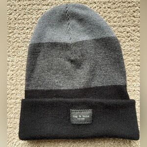 Rag & Bone Black/Charcoal/Heather Grey Striped Knit Beanie
